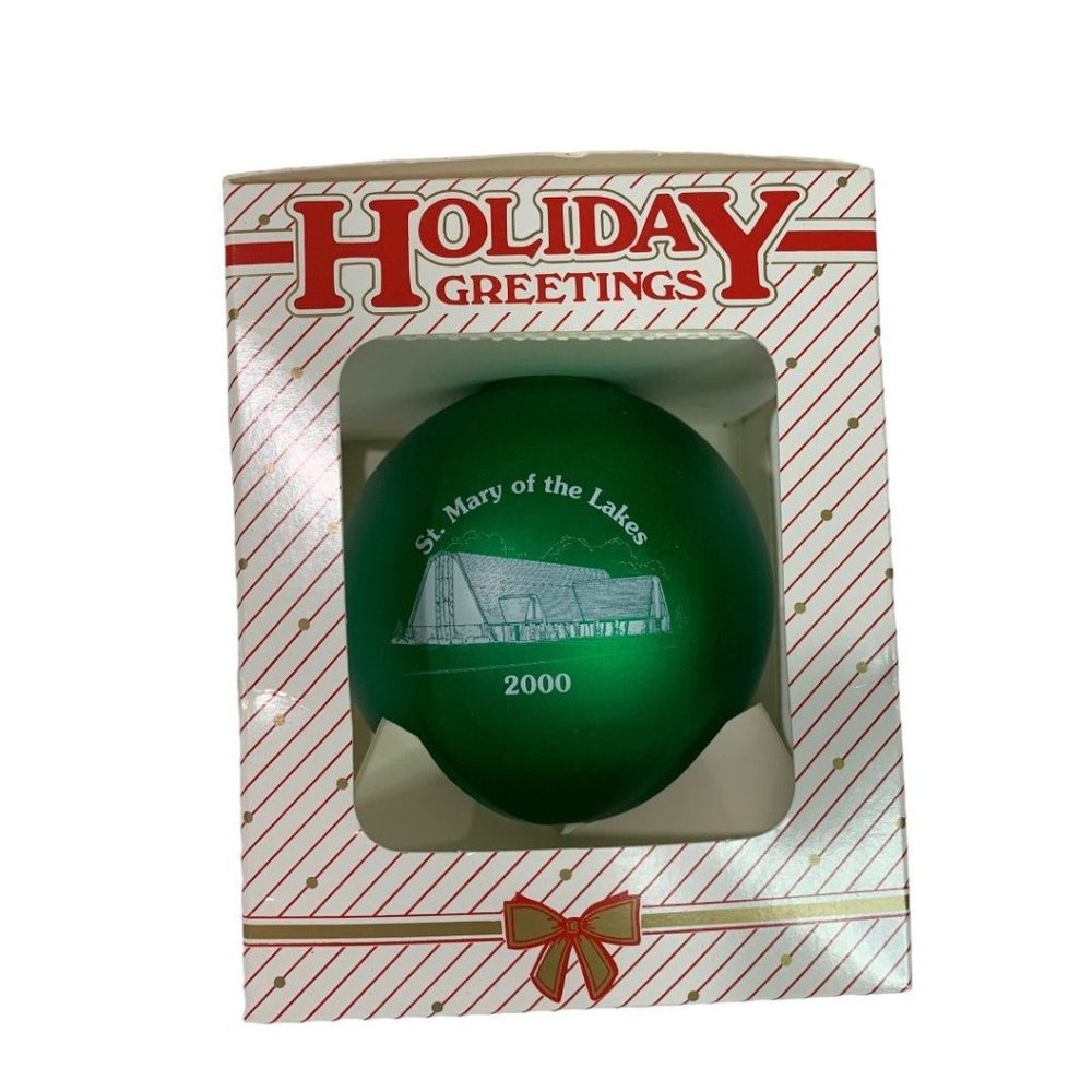 St. Mary of the Lakes 2000 Holiday Ornament Green Glass Ball